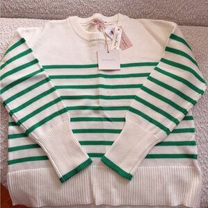 Philosophy Cream and Green Striped Sweater